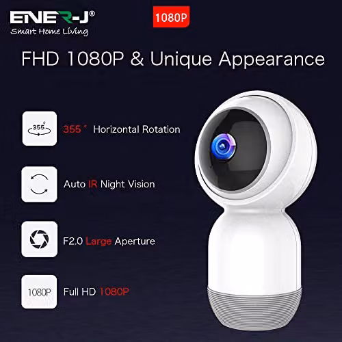 ENER-J Smart WiFi Indoor Security Camera, 1080P HD Pan-Tilt with Night Vision, Two-Way Audio and App Control, White – 3