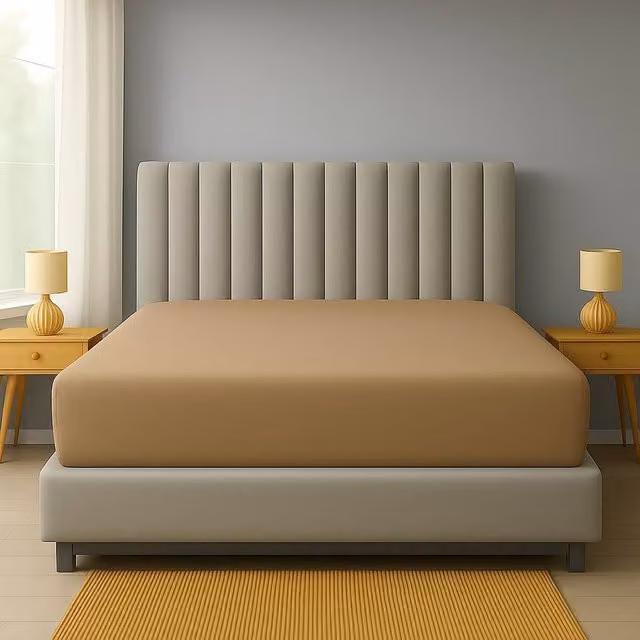 Homes-Linen Extra Deep Polycotton Easy Care Fitted Sheet in Beige, Size: Double (140 x 200 cm, Depth: 40 cm)