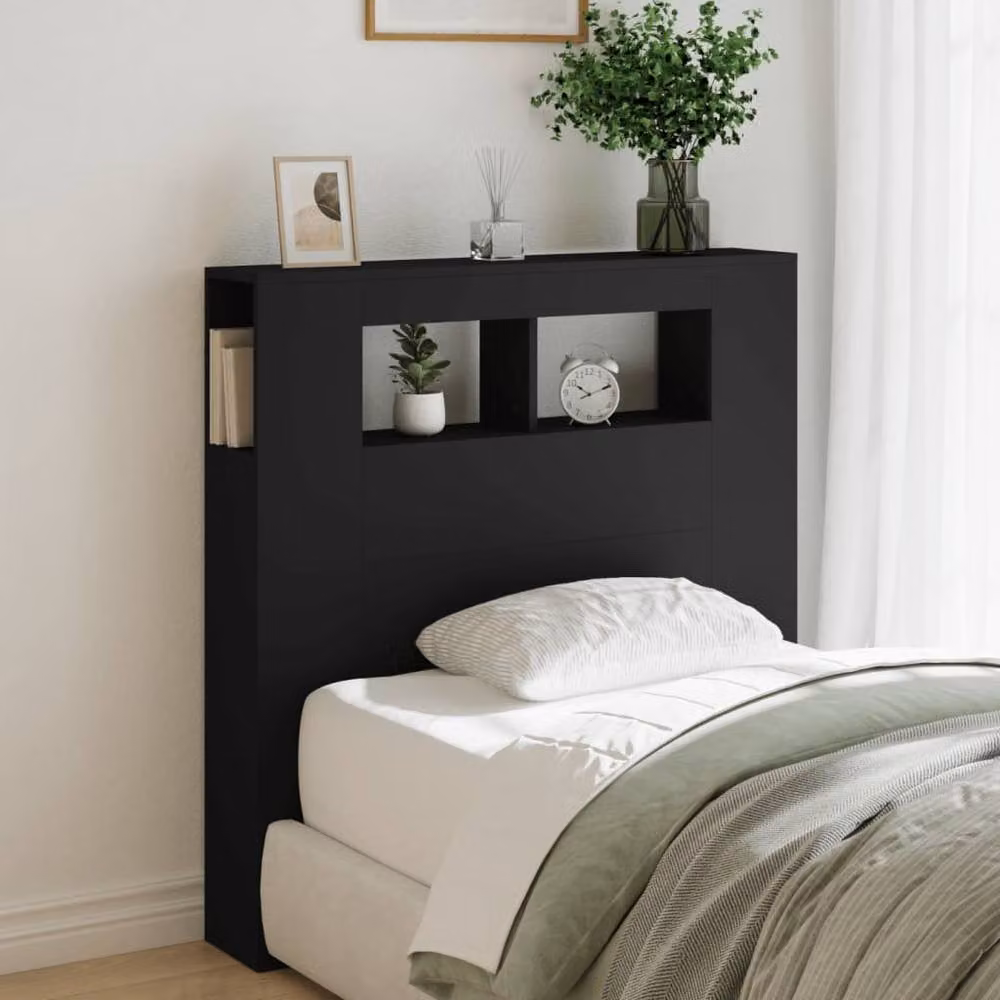 Berkfield Home Black LED Headboard with Integrated Shelf and USB Charging Port, W/D/H: 100 x 18.5 x 103.5 cm – 4