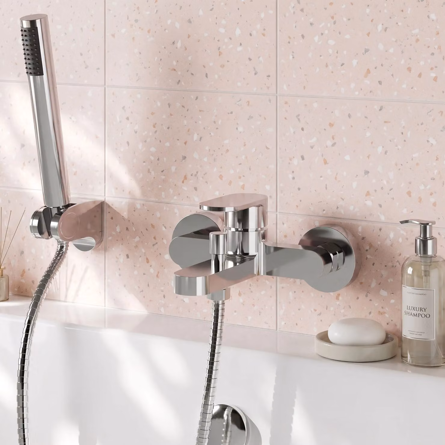 Balterley Current Wall Mounted Round Bath Shower Mixer Tap and Shower Kit, Chrome – 2