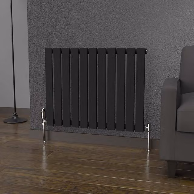 Lux Heat Black Flat Horizontal Single Panel Designer Radiator, H 60 cm x W 77 cm