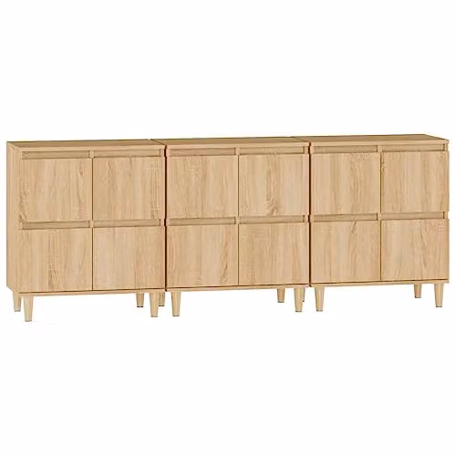 vidaXL Set of 3 Sideboards in Sonoma Oak, Brown Engineered Wood, W/D/H: 60 x 35 x 70 cm