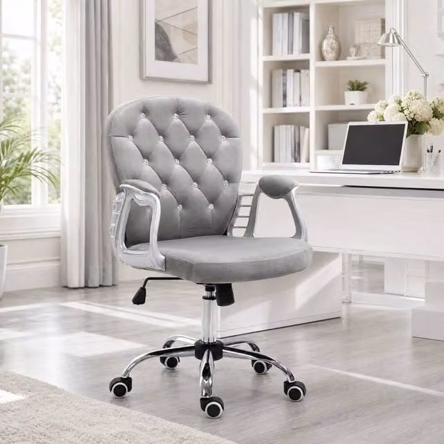 STILVORA Grey Velvet Task Chair with Adjustable Height and 360 Degree Swivel