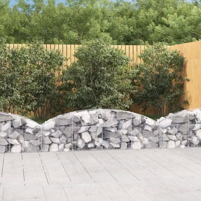 Berkfield Home Arched Gabion Basket in Silver Galvanised Steel, W: 200 cm, D: 30 cm, H: 40-60 cm – 1