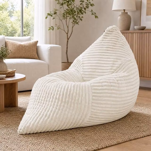 STILVORA 3-in-1 Bean Bag Chair in White with Removable Cover and Shredded Memory Foam Filling