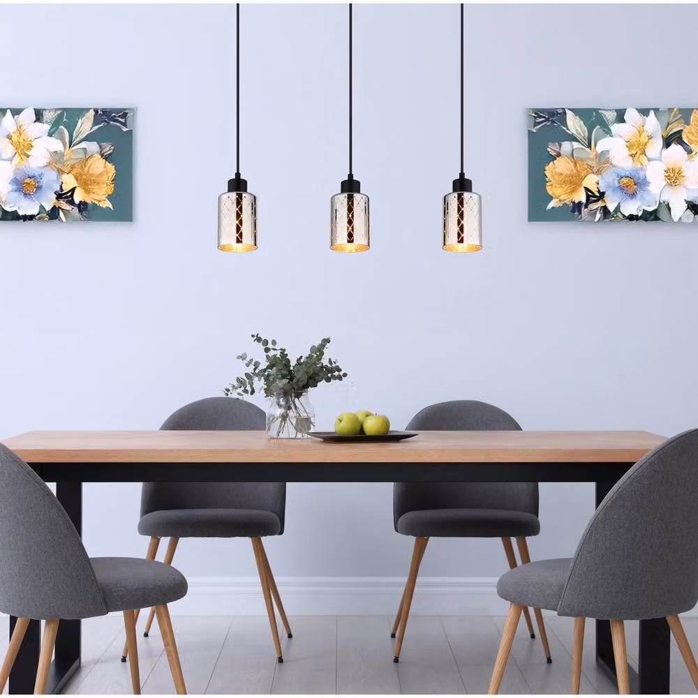 Netlighting Alonso Bar Pendant Ceiling Light in Matt Black with 3x E27 Bulbs, Height Adjustable – 2