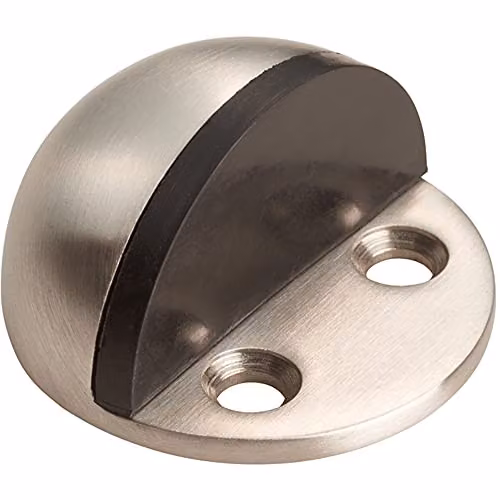 Loops Small Floor Mounted Half Moon Doorstop in Brushed Silver Stainless Steel, 44mm Diameter