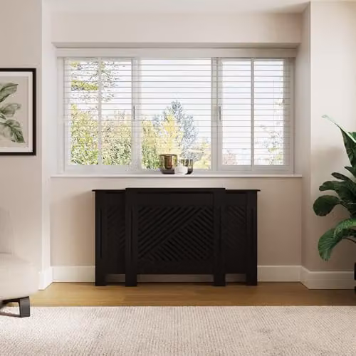 GFW Kobe Adjustable Radiator Cover in Black with Geometric Design – 1