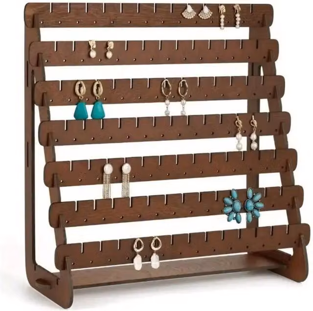 FLAVORA Brown Retro Wooden Earring Holder and Display Stand