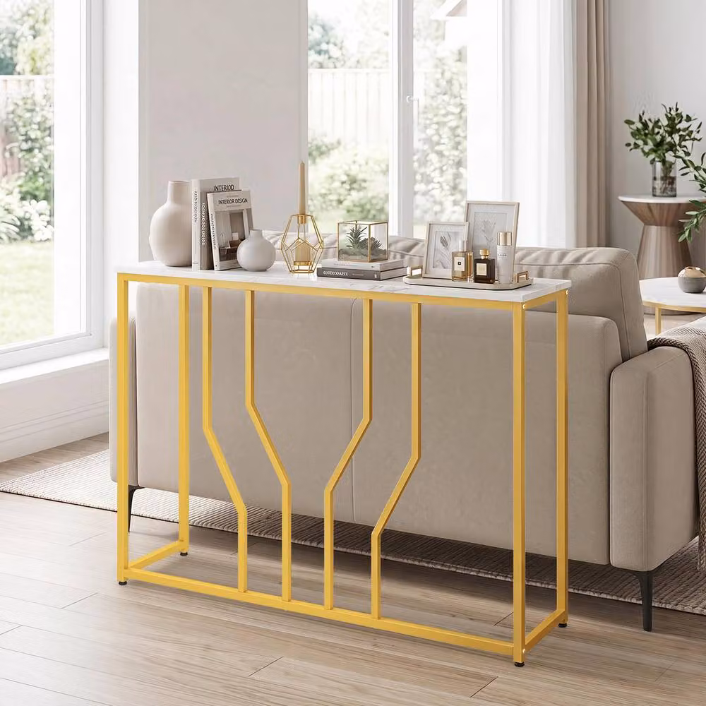 Costway Modern Gold and White Faux Marble Console Table – 3
