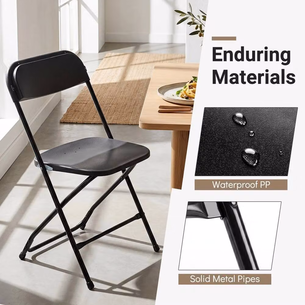 VOGREX Set of 4 Black Matt Folding PP Chairs with Metal Frame – 4