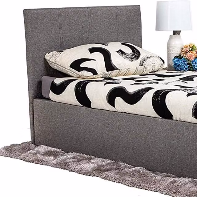Modernique Grey Fabric Ottoman Storage Bed with High Headboard, W/D/H: 90 x 190 cm