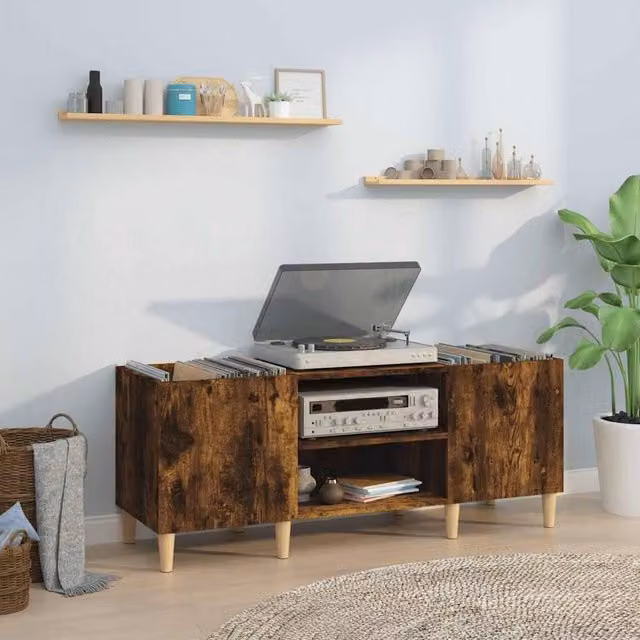 Berkfield Home Record Cabinet in Smoked Oak Brown, W/D/H: 121 x 48 x 48 cm