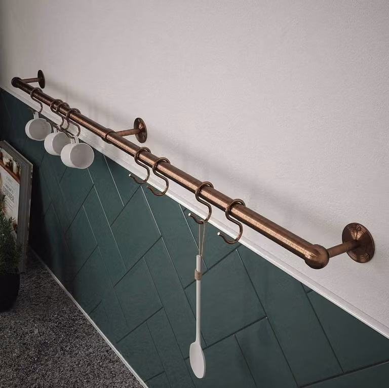 Forgeworks Kitchen Utensil Rail Kit with Sliding S Hooks in Antique Copper and Stainless Steel, 100 cm
