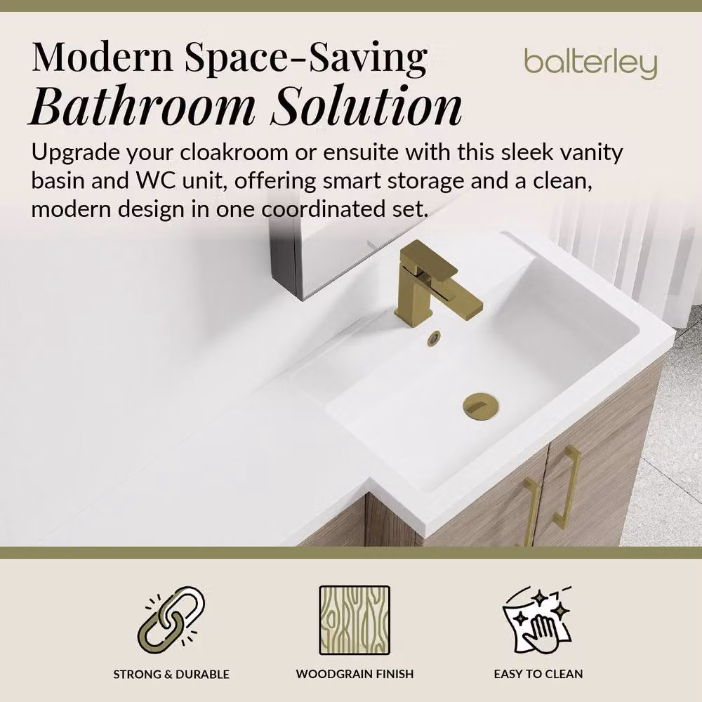 Balterley Brown Modern Right-Hand Vanity and WC Unit Combination with Brushed Brass Details – 1