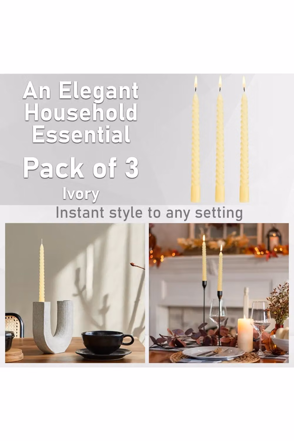 Deco Express Twisted Non Drip Spiral Dinner Candles, Pack of 3, Ivory/Beige/White – 2