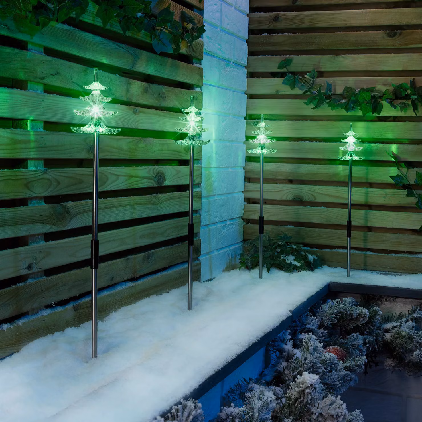 Christow Set of 4 Green LED Christmas Tree Path Lights, Battery Operated Outdoor Garden Decorations – 2
