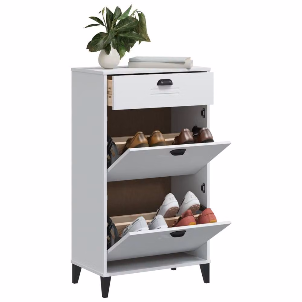 Berkfield Home VIKEN White Shoe Cabinet with Tilting Compartments and Drawers, W/D/H: 60 x 35 x 107 cm – 2