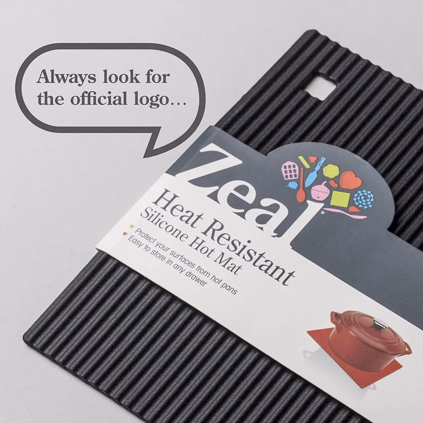 Zeal Silicone Square Non-Slip Hot Mat Trivet with Hanging Loop, Black, 22 cm – 5