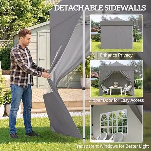 Outsunny Pop Up Gazebo with Sidewalls, UPF50+, Grey/Silver, W: 300 cm, D: 300 cm, H: 338 cm – 4