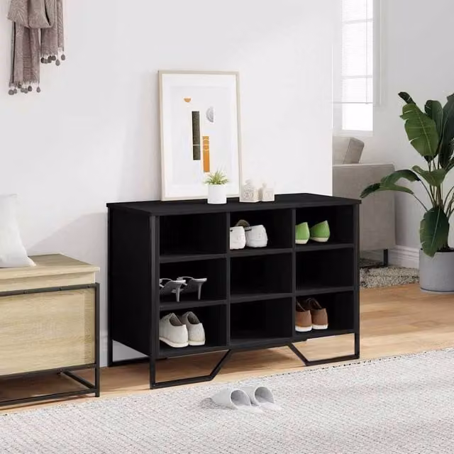 Berkfield Home Black Shoe Cabinet with Internal Flat Shelves, W: 90 cm, D: 38 cm, H: 61.5 cm