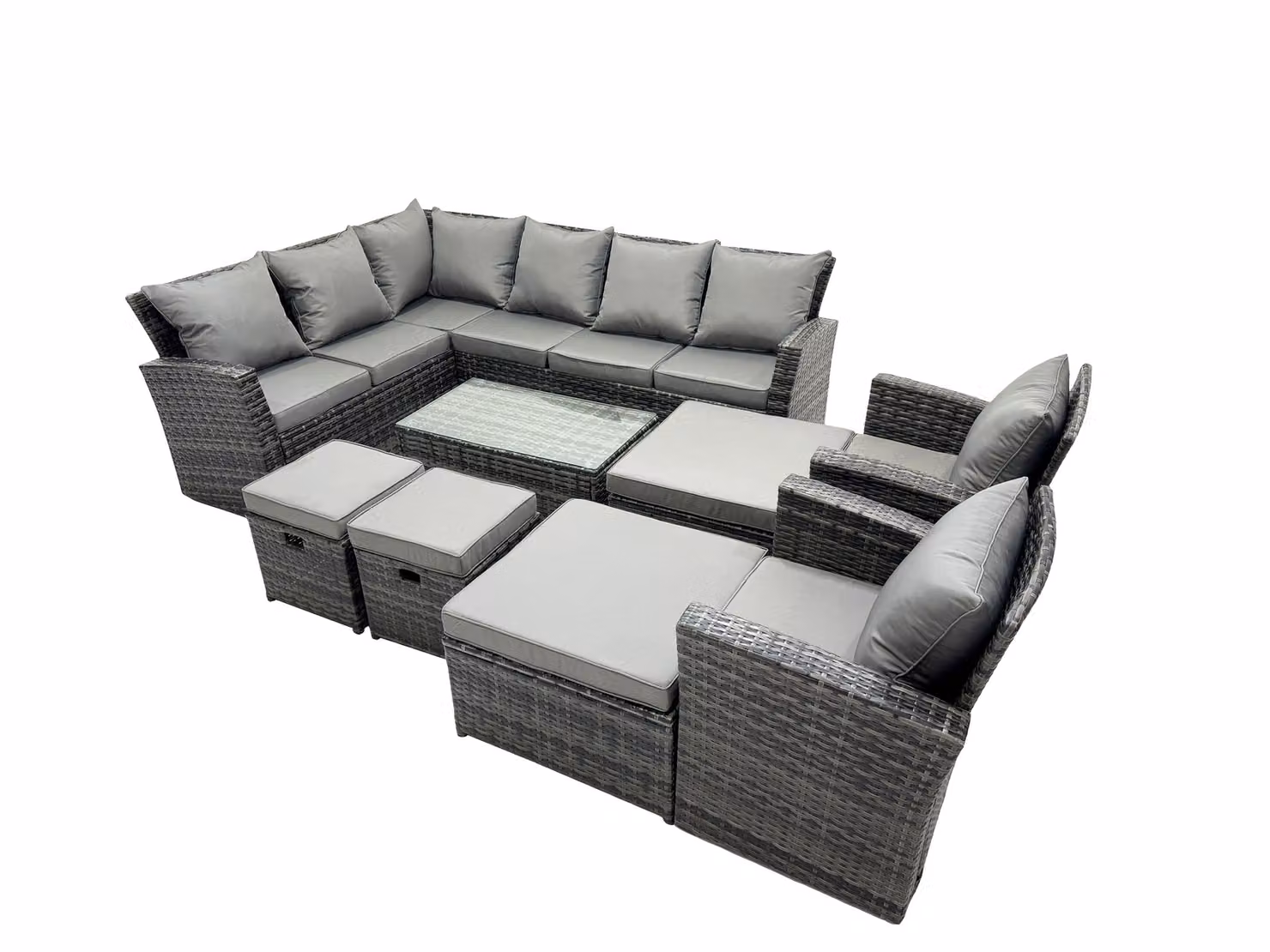 Fimous 12 Seat Rattan High Back Corner Sofa Set with Coffee Table in Dark Grey – 2