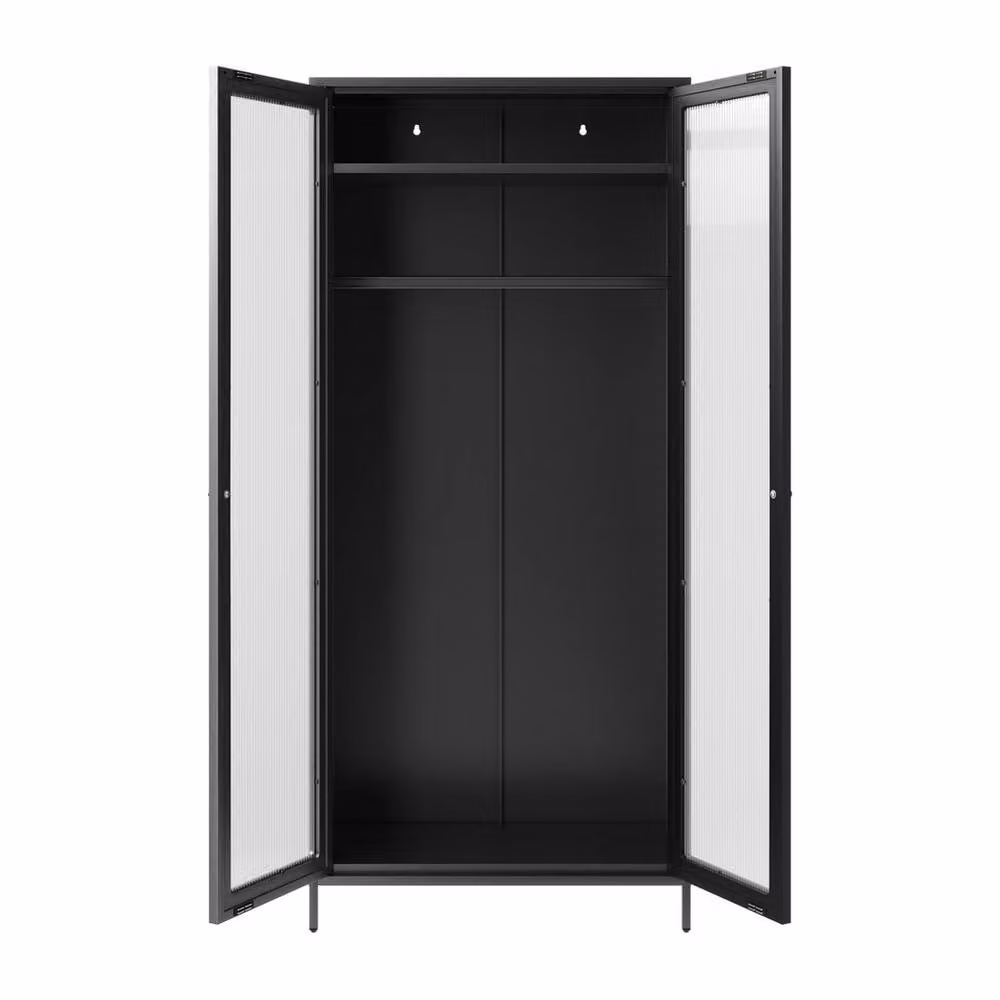 Lemon Pavilion Furniture Storm 2 Door Wardrobe in Black with Glass Doors, H 180.5 x W 85.0 x D 50.0 cm – 2