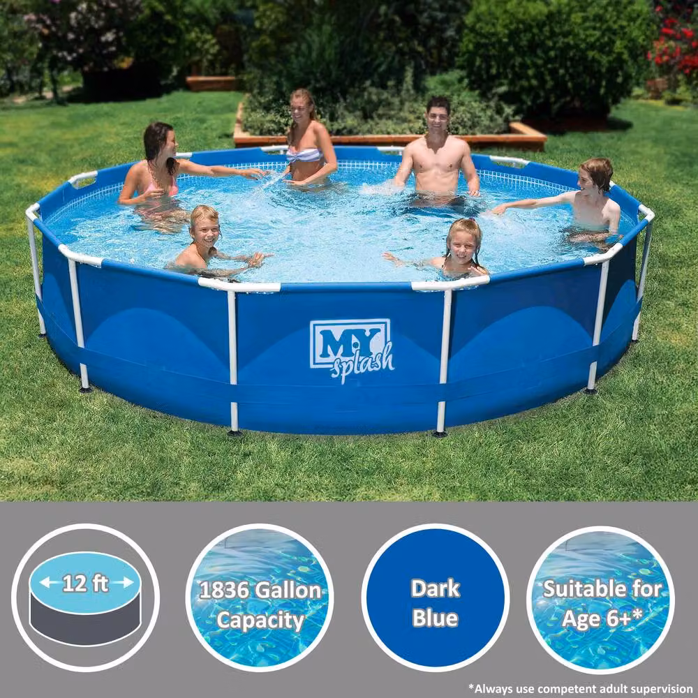 M.Y Metal Round Steel Frame Pool in Blue, Size XL – 2