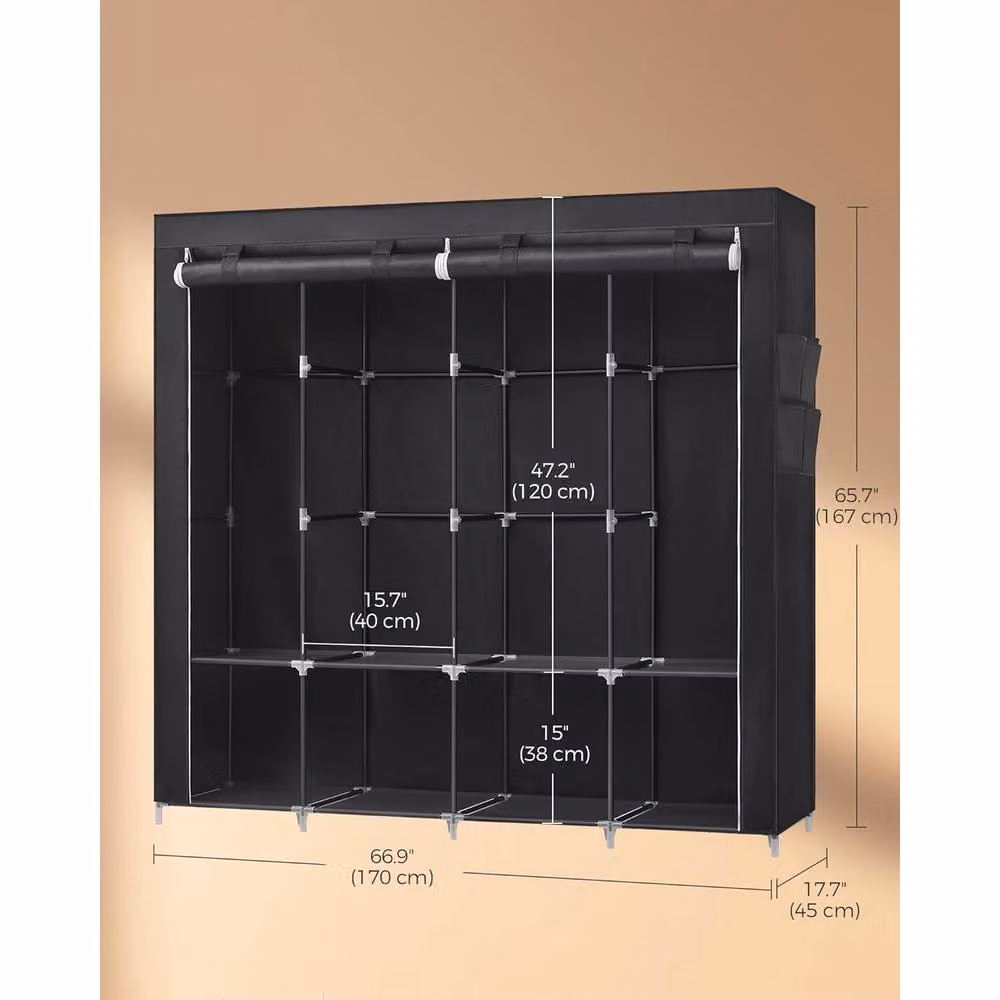 The Bazaarist Portable Wardrobe with 4 Hanging Rails and Internal Shelves, Black – 3