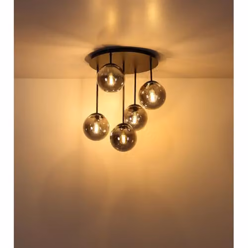 Netlighting Globo Lighting Modern Round Ceiling Light in Black and Anthracite with Smoke Coloured Glass, 5x E14, H 51 cm x W 38 cm x D 38 cm – 4