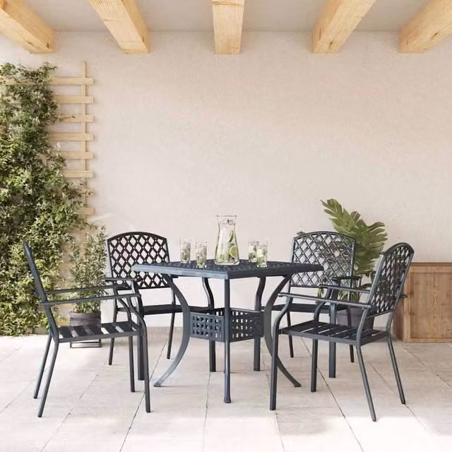 Berkfield Home Set of 4 Modern Stackable Garden Chairs in Anthracite Grey Powder Coated Steel
