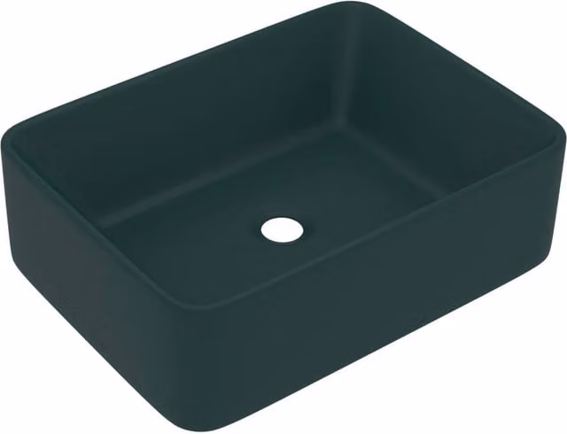 Berkfield Home Luxury Ceramic Rectangular Countertop Wash Basin in Matt Dark Green, W/D/H: 41 x 30 x 12 cm – 1