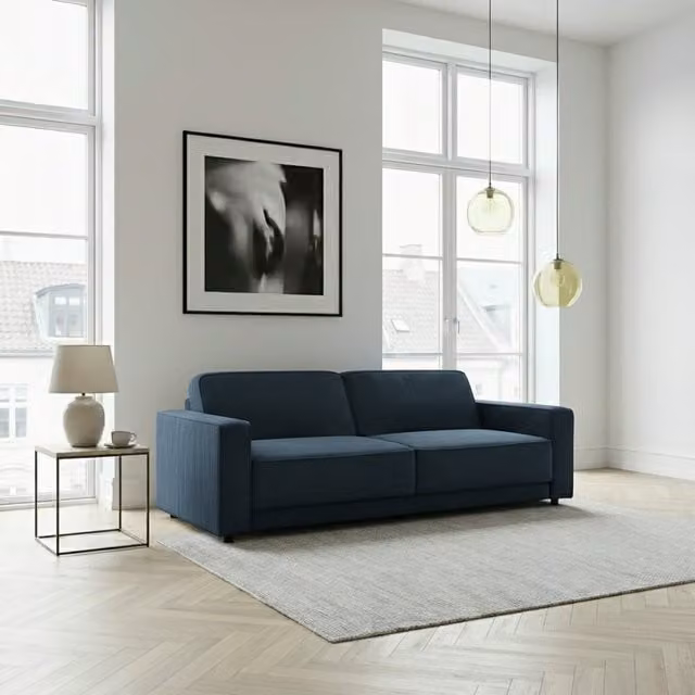 Allie 3 Seater Corduroy Sofa Bed in Grey and Blue