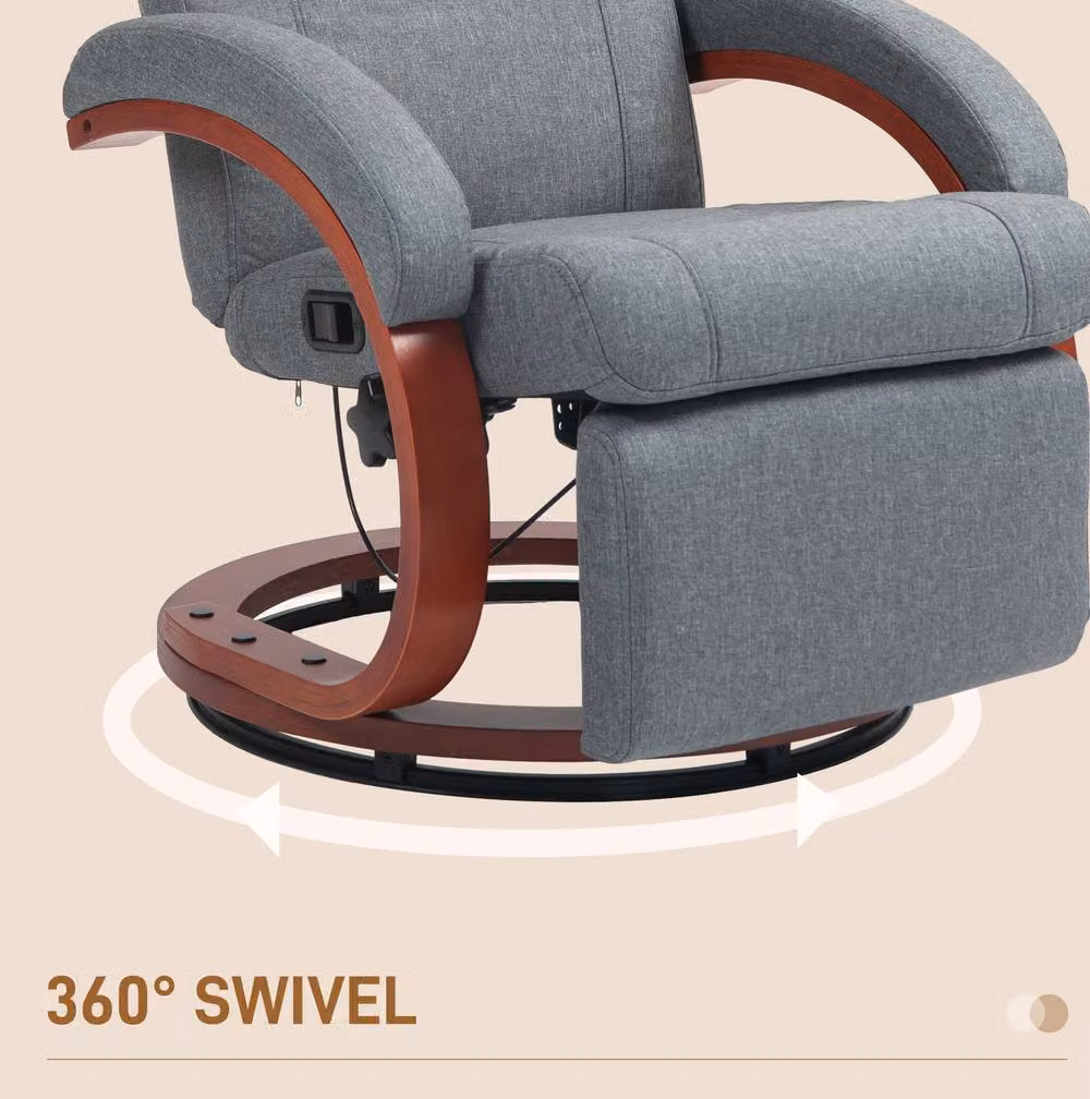 STILVORA Grey Fabric Recliner Chair with Ottoman and 360 Degree Swivel – 5