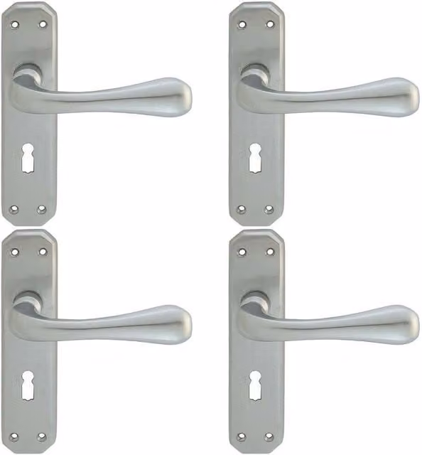 Loops 4 Pairs Heavy Duty Handle on Angular Lock Backplate in Satin Chrome, 180 x 40 mm