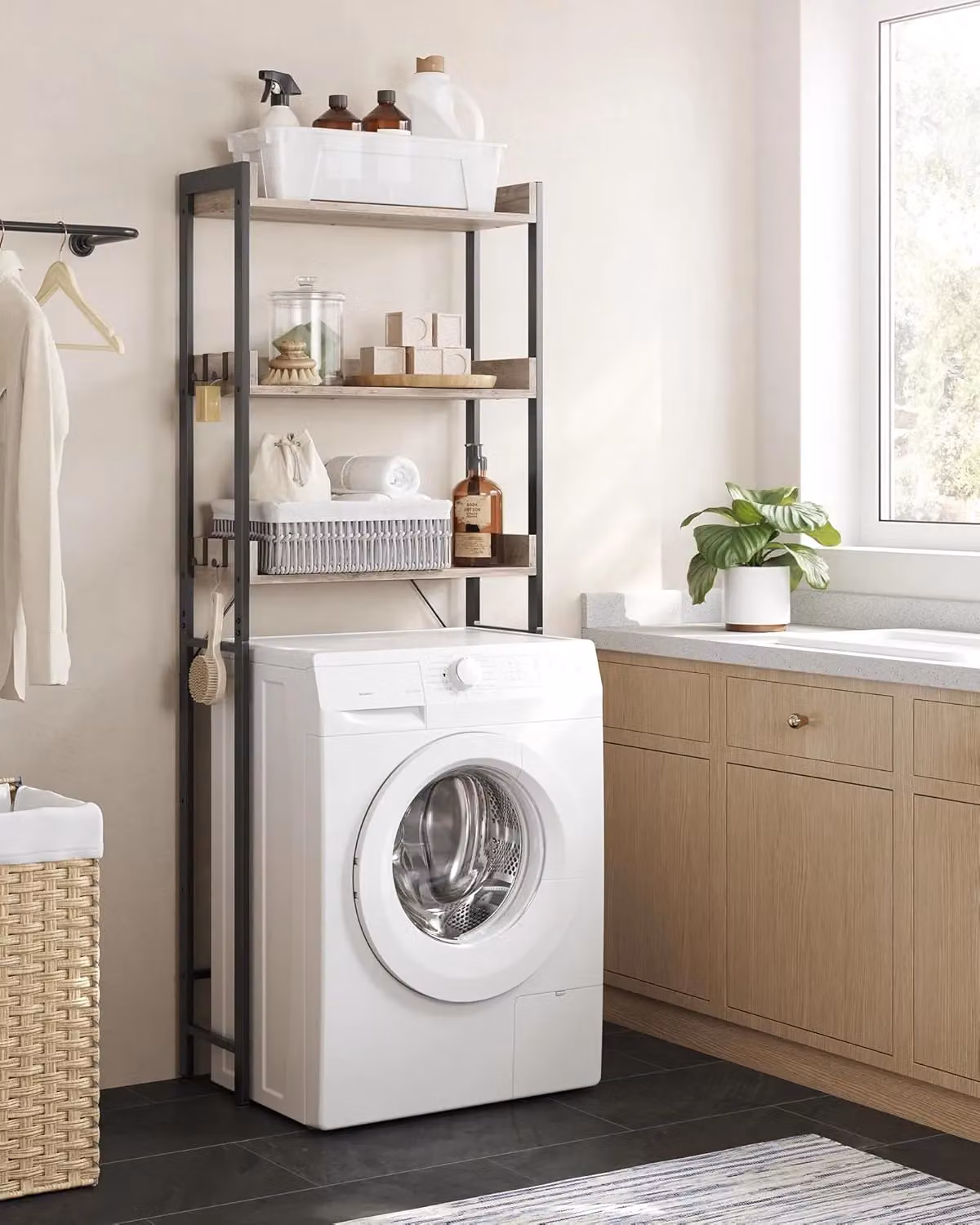 VASAGLE 3 Tier Over Toilet Storage Rack for Bathroom or Laundry in Medium Beige – 2