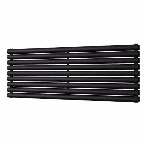 UK Radiators Omeara Axis Black Elliptical Tube Horizontal Designer Double Panel Radiator W: 140 cm, H: 52.2 cm – 2