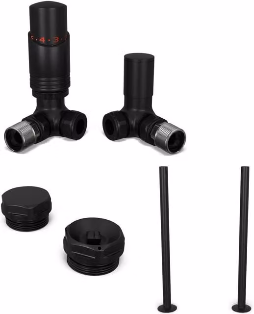 Talus Bold Thermostatic Radiator Valve and Installation Kit in Antique Brass and Black, W/D/H: 74 x 103 x 76 mm