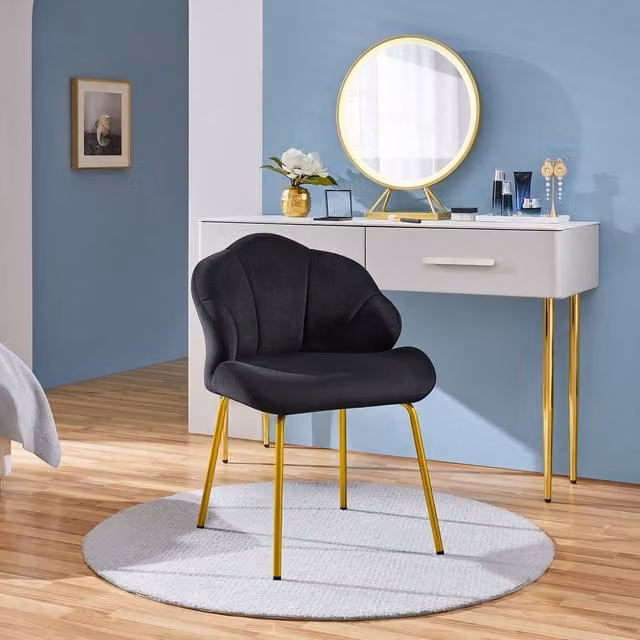 Yaheetech Modern Shell Shaped Accent Chair in Black Velvet Fabric