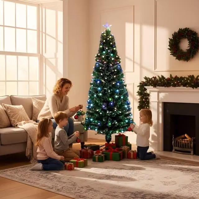 Shatchi Berries Balls Fibre Optic LED Pre-Lit Christmas Tree in Green with Multicolour Lights, Height: 120 cm