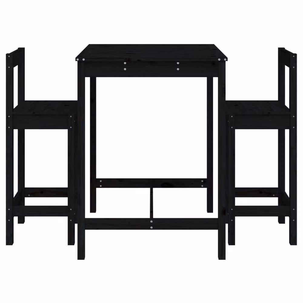 Berkfield Home Beautiful 3 Piece Black Solid Wood Pine Garden Bar Set – 4