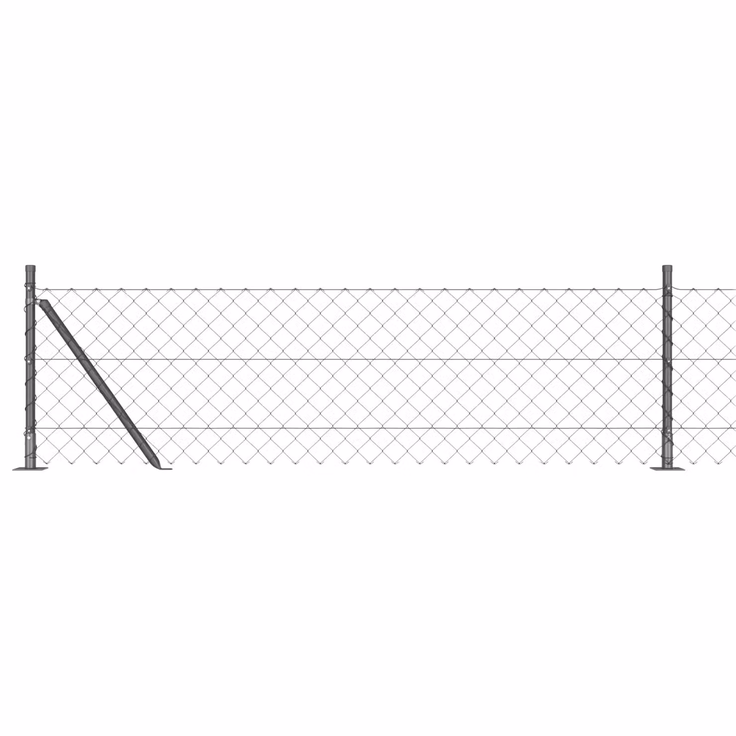 Berkfield Home Galvanised Steel Chain Link Fence in Grey with 7 Flanged Posts, W: 10 m, H: 0.6 m – 2