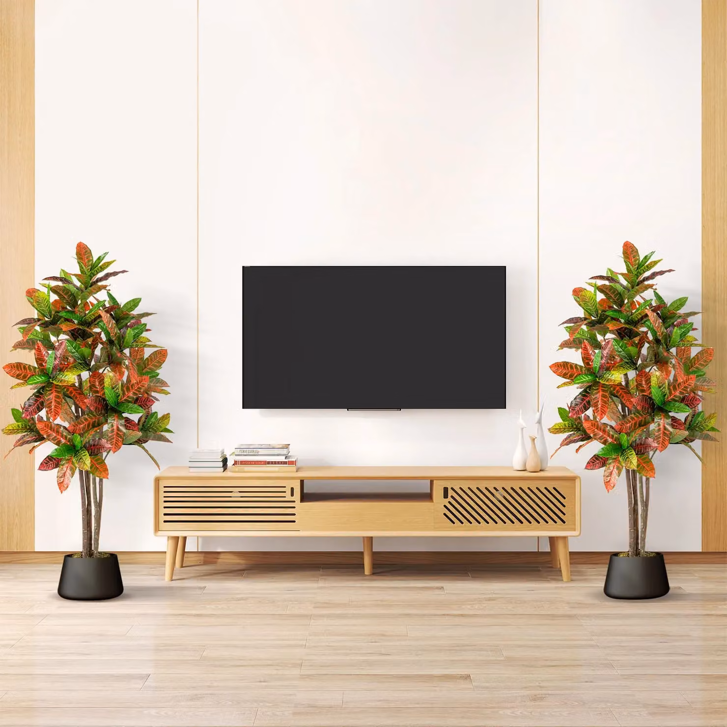 Costway Artificial Croton Potted Floor Plant Tree in Green and Multicolour, Height: 150 cm – 4