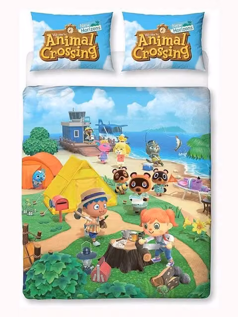 Animal Crossing Logo Reversible Duvet Cover and Pillowcase Set, Multicolour, W/D/H: 90 x 200 cm