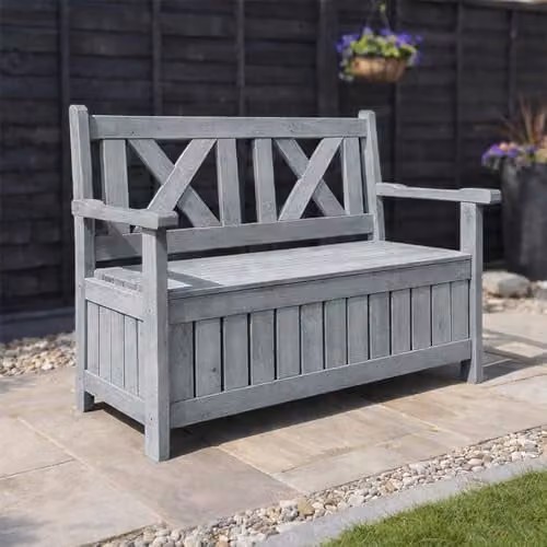 AIRWAVE Darcy Outdoor Storage Bench 110L, Weather Resistant Treated Fir Wood Garden Storage Box in Brown or Grey