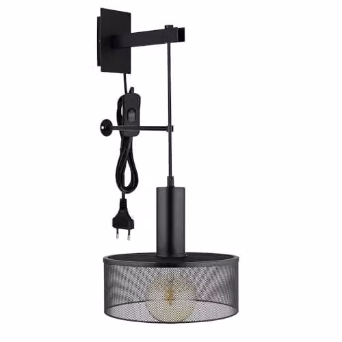 Globo Lighting Black Matt Metal Wall Lamp for Bedrooms, H 57 cm – 1