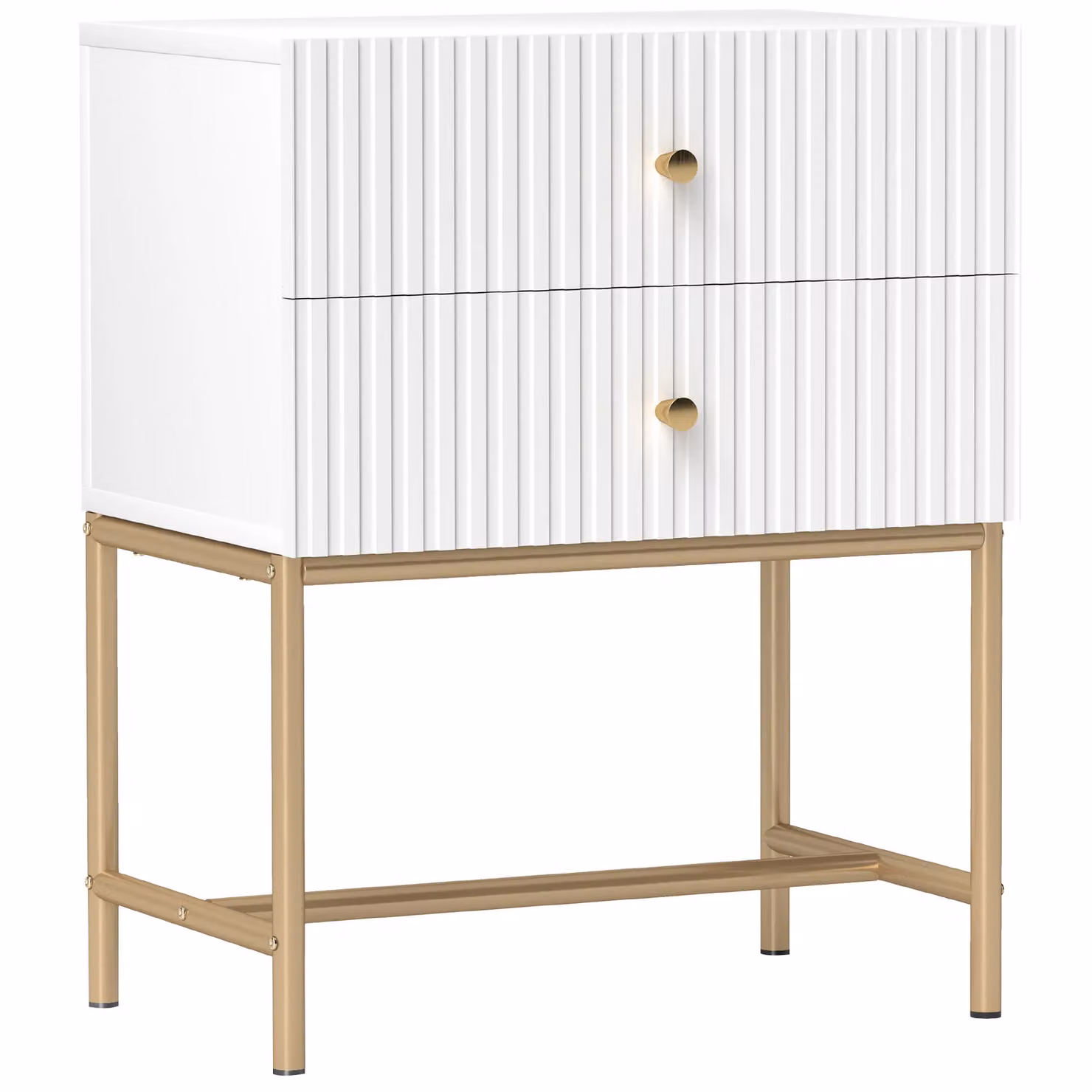 HOMCOM Modern Bedside Table with 2 Drawers in White and Gold – 2
