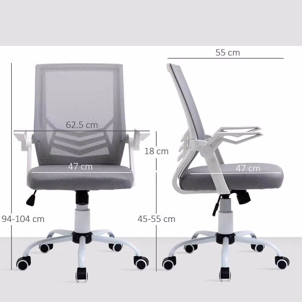 STILVORA Grey Fabric Task Chair with Flip-up Armrests, Swivel and Tilt Function – 3
