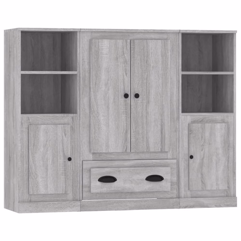 Berkfield Home Set of 3 Grey Sonoma Highboards in Engineered Wood, W/D/H: 103.5 x 35.5 x 35.5 cm – 2