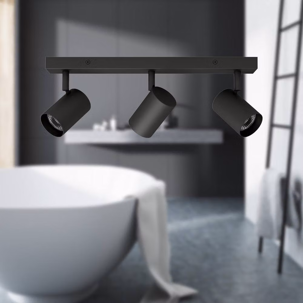 First Choice Lighting Eden Set of 2 Black Metal 3 Light Adjustable Dimmable Spotlight Bars for Bathroom, Kitchen or Hallway – 4
